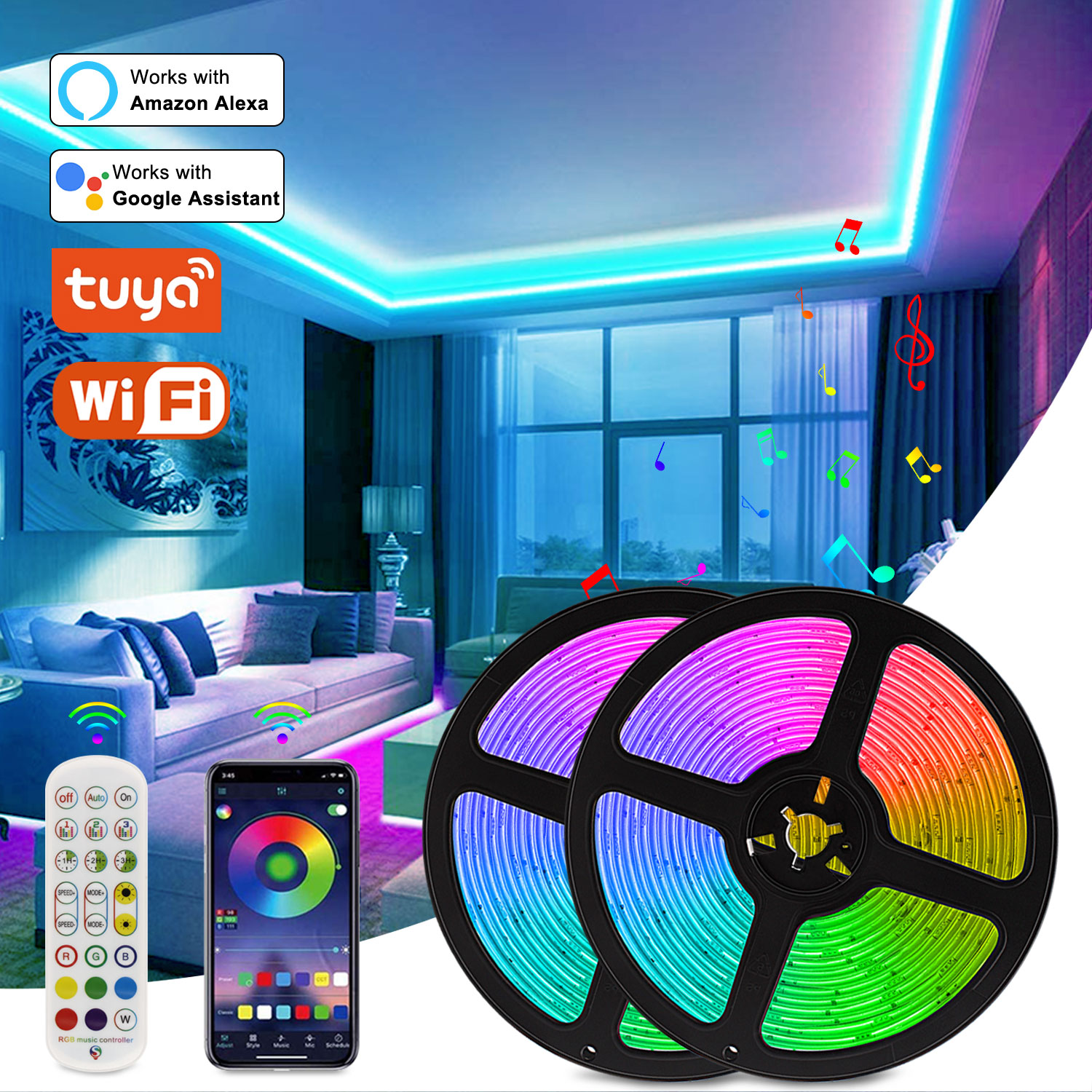 RGB  Tuya WiFi Ʈ LED Ʈ 12V 5050 lumi..